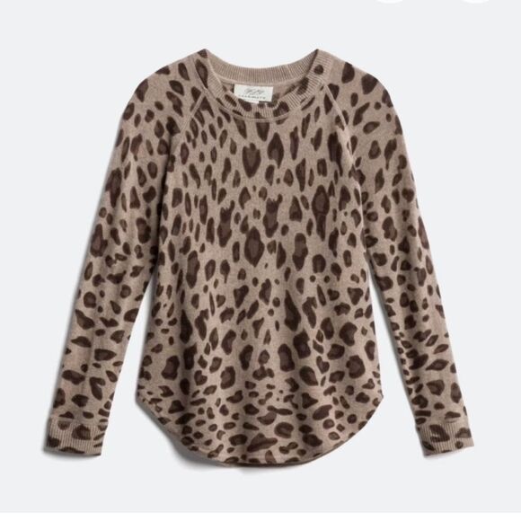 Ply Cashmere Taupe & Brown Leopard Print Knit 100% Cashmere Round Neck Sweater M - Picture 1 of 8